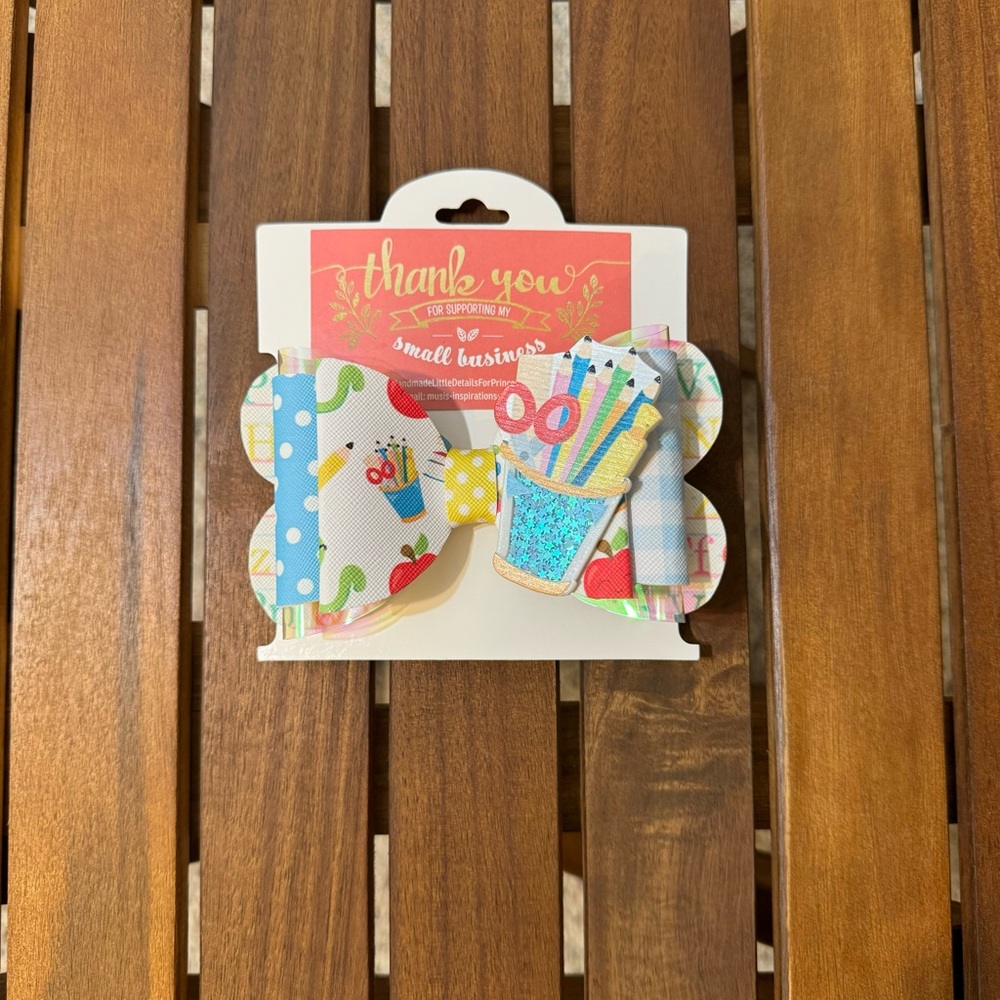 NWOT/ Handmade Back to School faux leather ✏️Hair Bow